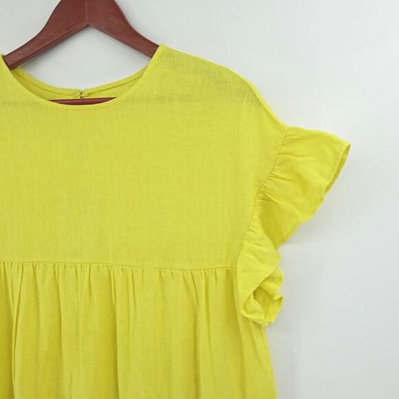 LANHTROPY Tiered Babydoll Dress Womens One Size Yellow Linen Lagenlook Resort - Picture 5 of 13